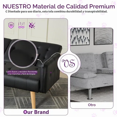 Vista 9 de TYBOATLE Sofá Cama Futón Plegable Convertible de Cuero Sintético de 65'' con 2 USB, Sofá de Dos Plazas para Espacios Pequeños, Apartamento