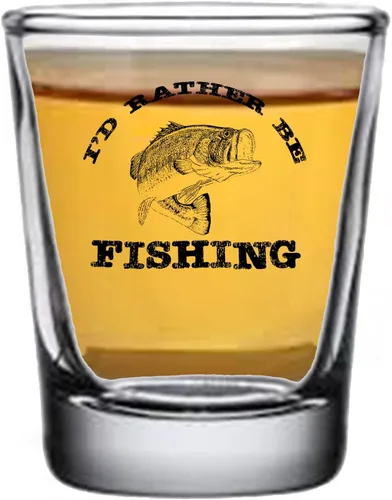 Vista 2 de Rogue River Tactical Divertido regalo de cristal con texto en inglés "I'D Rather Be Fishing Bass Fishing Bass Shot", regalo para pescador, papá