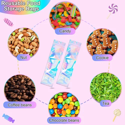 Vista 5 de ANZNKU 50 piezas 7 cm x 23 cm Bolsas holográficas para bolígrafos Bolsas de embalaje para bolígrafos Bolsa resellable a prueba de olores