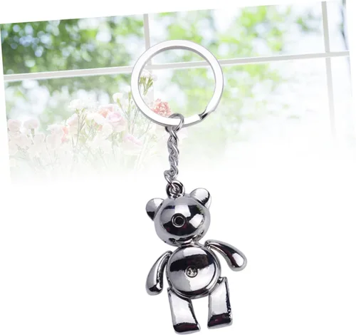 Vista 9 de CHILDWEET Llavero de metal con diseño de oso de plata, llavero de automóvil, decoración creativa para niñas y mujeres, plateado