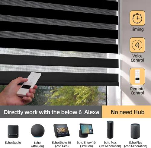 Vista 3 de ACMEART Persianas dobles motorizadas con control remoto, juego de persianas de día y noche con filtro de luz de cebra y persiana enrollable opaca