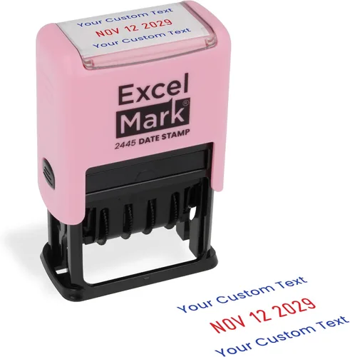 Vista 39 de ExcelMark 2445 Sello de fecha con texto – tinta azul y roja (montaje gris, aprobado)