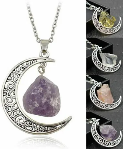 Vista 7 de Joyería de cuarzo rosa amatista citrino joyería de moda de piedra natural, collar de piedra natural con colgante de cristal de cuarzo natural
