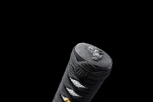 Vista 8 de Espada Samurai tradicional ultra afilada, hecha a mano con características de acero al carbono 1060, acero plegado de Damasco, acero T10 y acero