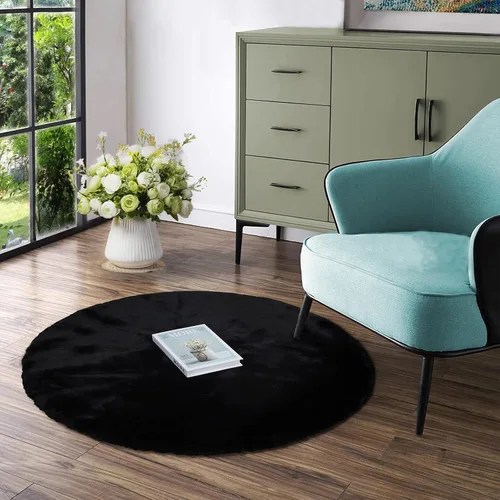 Vista 50 de Latepis Alfombra Pequeña Negra Esponjosa 2x3 pies Manta de Piel Sintética de Conejo Alfombra Suave Lavable Alfombras Peludas Shag para Dormitorio