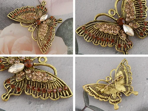 Vista 3 de Alilang Antique Inspire - Broche de mariposa con diamantes de imitación de cristal gris plateado