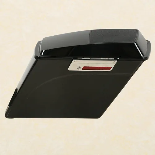 Vista 4 de Alforjas rígidas estiradas de 5 pulgadas con tapas de altavoz de 6 x 9 pulgadas+soportes de conversión cromados para Harley Davidson modelos Softail