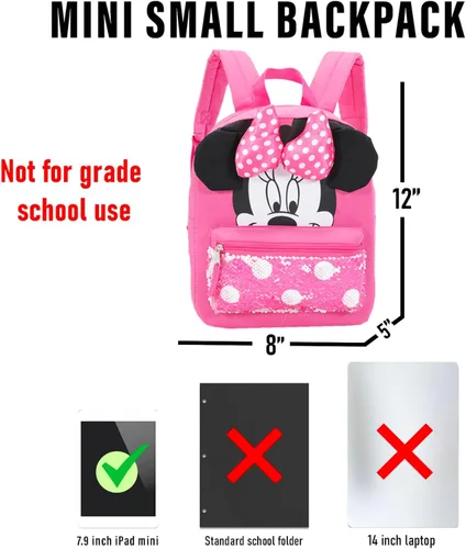 Vista 4 de Minnie Mouse - Mini mochila para mujeres y niños, paquete de 12 pulgadas +