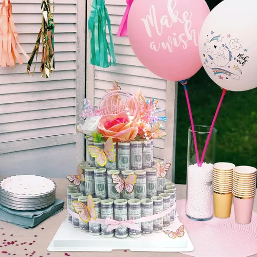 Vista 5 de Caja de regalo en efectivo, caja de regalo feliz, pastel de flores, regalo sorpresa para el día de San Valentín (rosa de tres niveles)