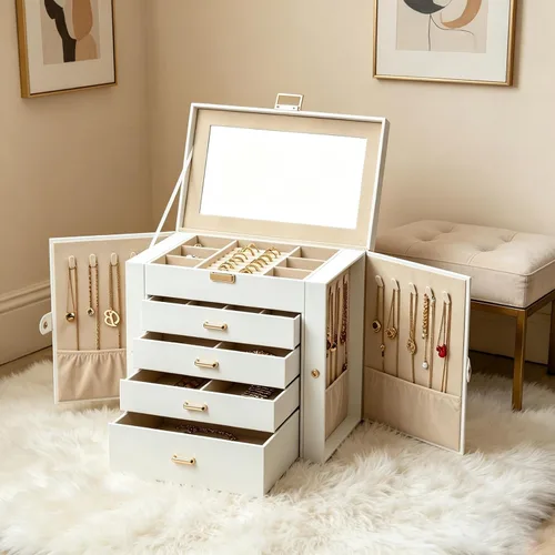Vista 12 de BOOVO Joyero grande para mujer, organizador de joyas grande