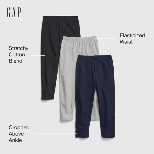 Vista 2 de GAP Leggings capri de algodón para niña, paquete de 3, Negro (True Black)
