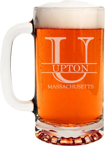 Vista 33 de Taza de cerveza de vidrio con monograma grabado de 16 onzas (letra A), regalos de cerveza personalizados de la A a la Z para hombres, Día del Padre