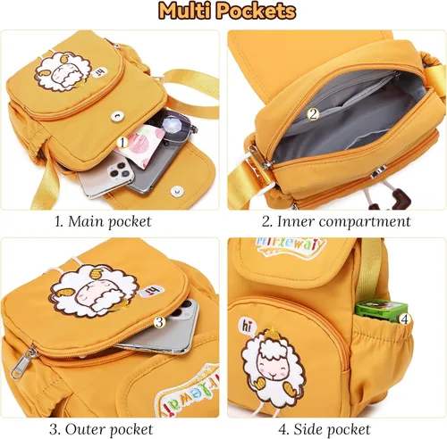 Vista 6 de MIRLEWAIY Lindo bolso cruzado de ovejas de dibujos animados para niñas bolso de mano con bordado de lámpara bolso de hombro para niños pequeños
