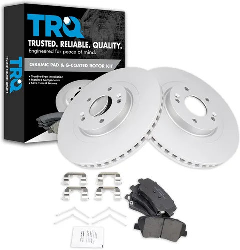 Vista 129 de TRQ Juego de pastillas de freno delantero y rotores con revestimiento de cerámica compatible con Jeep Compass Patriot 2017