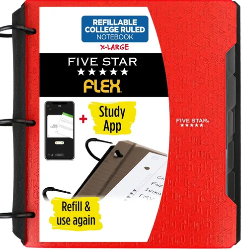 Vista 14 de Five Star Flex - Cuaderno recargable + aplicación de estudio, papel rayado universitario y carpeta de anillos TechLock de 1-1/2 pulgadas