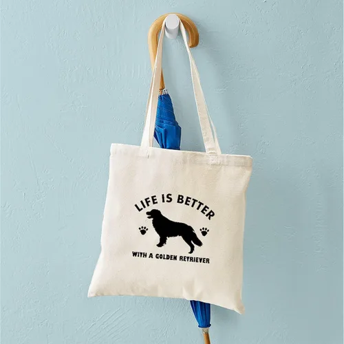 Vista 4 de CafePress Bolsa de compras de lona beige natural reutilizable con diseño de raza Golden Retriever