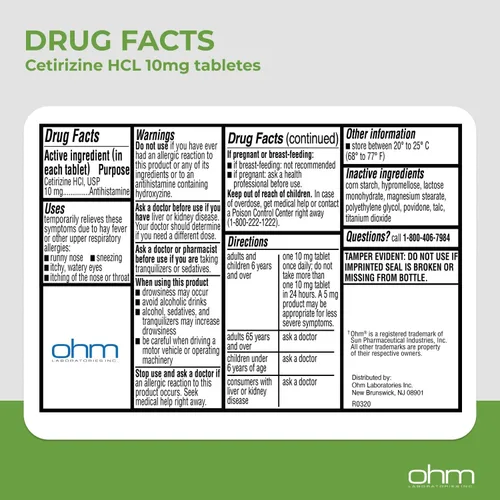 Vista 7 de Ohm Cetirizina 10 mg, alivio de la alergia durante todo el día (100 unidades) tabletas antihistamínicas para alergias en interiores y exteriores