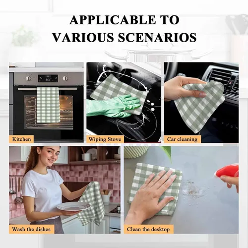 Vista 5 de Juego de 2 toallas de cocina y paños de cocina, color verde salvia y blanco, a cuadros, de 18 x 28 pulgadas, toallas de mano absorbentes de secado