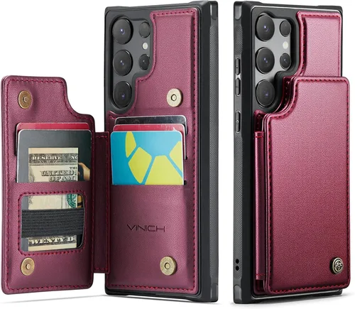 Vista 11 de Vinich - Funda tipo cartera para Samsung Galaxy S23 con tarjetero, color negro Ranuras de crédito con bloqueo RFID, soporte para teléfono a prueba