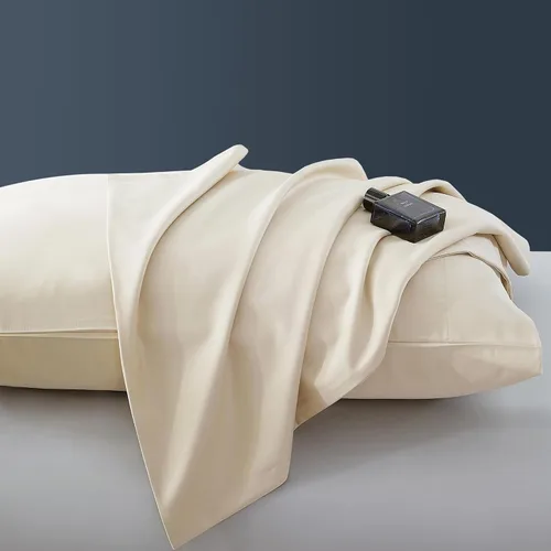 Vista 3 de Juego de 2 fundas de almohada de algodón de 1000 hilos tamaño estándar, 100% algodón egipcio tejido satinado, fundas de almohada con cierre de Beige