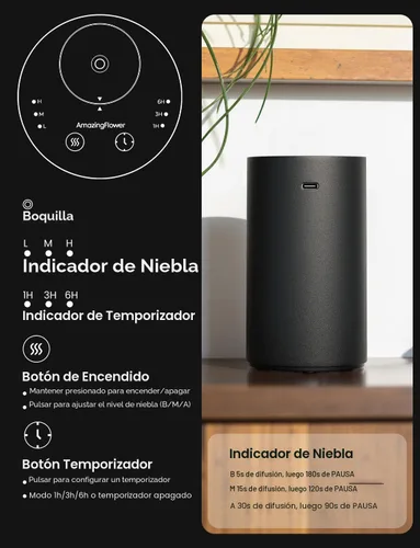 Vista 3 de Difusor de aceite esencial sin agua, difusores de aroma recargables con 3 niveles de niebla y temporizadores, difusor de aromaterapia portátil