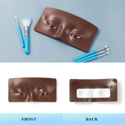 Vista 2 de Tabla facial de práctica de maquillaje, cara de maniquí de silicona reutilizable 3D con 5 brochas de maquillaje, cara de práctica de maquillaje