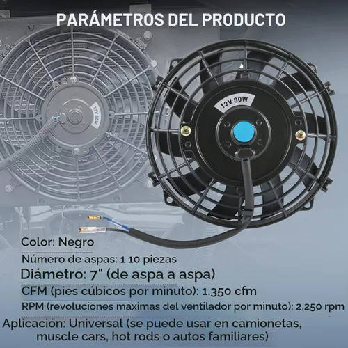 Vista 2 de JDMSPEED Nuevo ventilador universal delgado de 12V para radiador eléctrico, empuje/tirar, 7" de pulgada, kit de montaje negro, 10 aspas