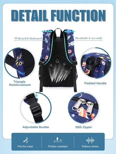 Vista 6 de Mochila escolar negra para niños, mochila impermeable duradera con compartimento para laptop, Mochila Azul Espacio, Moderno