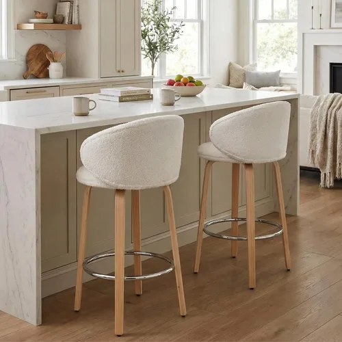 Vista 6 de HEAH-YO Juego de 2 taburetes de bar modernos de 26 pulgadas de altura de mostrador con respaldo de barril y patas de madera, taburete de cocina