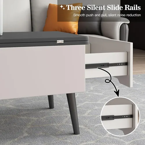 Vista 5 de Guyii Mesa auxiliar elevable con compartimento de almacenamiento oculto, mesa central multifunción 3 en 1, mesa de centro moderna elevable, mesa
