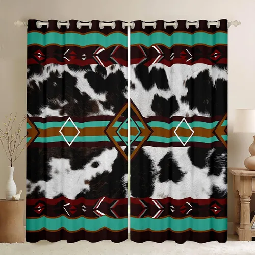 Vista 14 de Cortinas Opacas con Estampado de Piel de Vaca 30%-50% Cortinas Oscurecedoras de Piel de Animal de Granja Occidental para Dormitorio Sala de Estar
