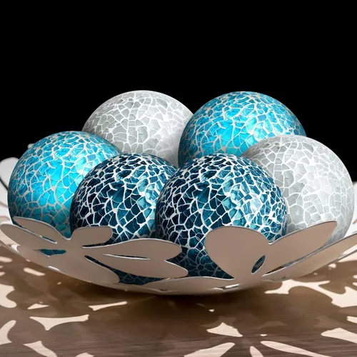 Vista 4 de Vesici 6 bolas de mosaico decorativas para cuencos, bolas de vidrio de mosaico, esferas decorativas de mesa para sala de estar, centro de mesa