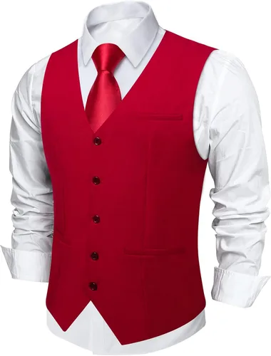 Vista 17 de DiBanGu Chaleco de traje para hombre Vestido formal de negocios Light Khaki