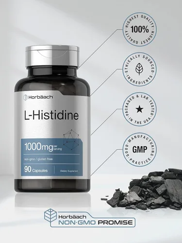 Vista 5 de Horbäach L-Histidina 1000mg 90 Cápsulas Grado farmacéutico Sin OMG y sin gluten