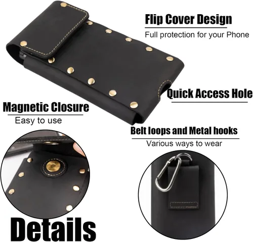 Vista 4 de Topstache Funda de cuero para teléfono – Soporte universal para cinturón para Samsung S23/S22 y iPhone 14 Pro/14, compatible con Otterbox, funda