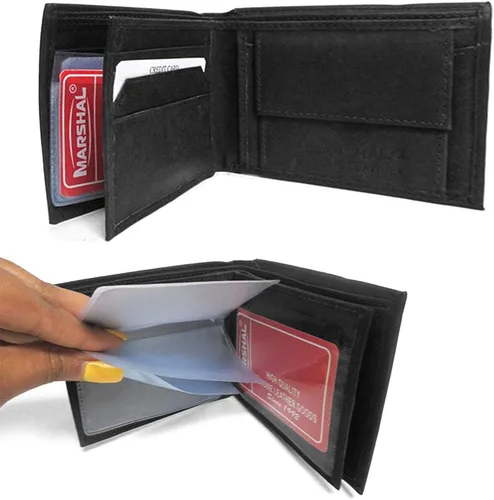 Vista 2 de Billetera de cuero genuino para hombre con ranura para tarjeta de crédito, soporte para billetes, color negro, Negro -, Billetera plegable