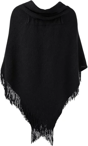 Vista 2 de Ferand Poncho de ajuste holgado para mujer con botones de cuerno elegantes, cuello en V y dobladillo en V