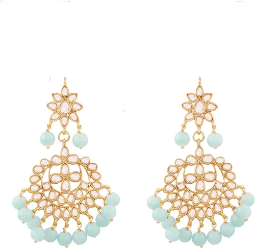 Vista 5 de I Jewels - Gargantilla o collar ajustado Kundan de la India, inspirado en Bollywood, chapado en oro y con perlas. Juego de joyería para mujer (K7058)