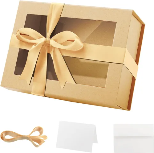 Vista 10 de PACKQUEEN Caja de regalo grande negra con ventana, 13.5 x 9 x 4.1 pulgadas, caja de regalo transparente para regalo, contiene cinta, tarjeta, caja