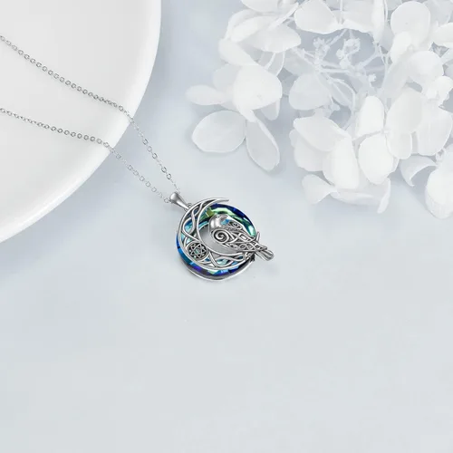 Vista 4 de ONEFINITY Collar de cuervo de cristal de plata de ley vikingo celta cuervo colgante de cuervo de luna creciente amuleto de pentagrama joyería