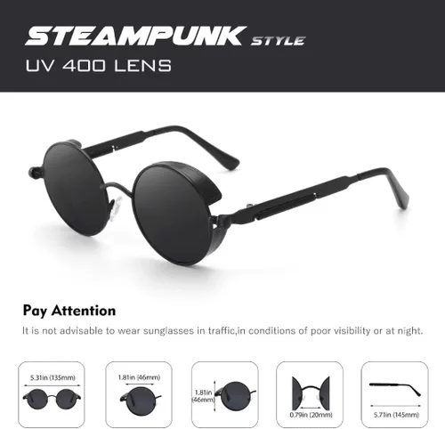 Vista 5 de CGID Retro Steampunk Round Polarized Sunglasses Men Womens Metal Circle Frame UV400 Protection E72