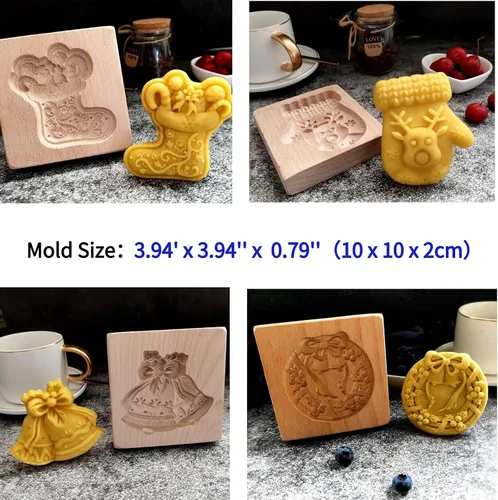 Vista 2 de Moldes de madera para galletas, molde de madera tallada para hornear, molde de galletas de cocina, cortador de galletas de madera, moldes de prensa