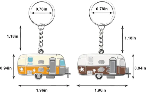 Vista 5 de Llavero de casa rodante con texto en inglés "Happy RV", llavero para parejas, regalo para hombres y mujeres, accesorios de campamento, paquete de 2