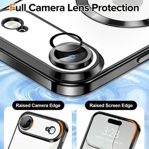 Vista 4 de Hython Funda magnética transparente para iPhone Air con protector de lente de cámara [compatible con MagSafe] con borde chapado de lujo, funda