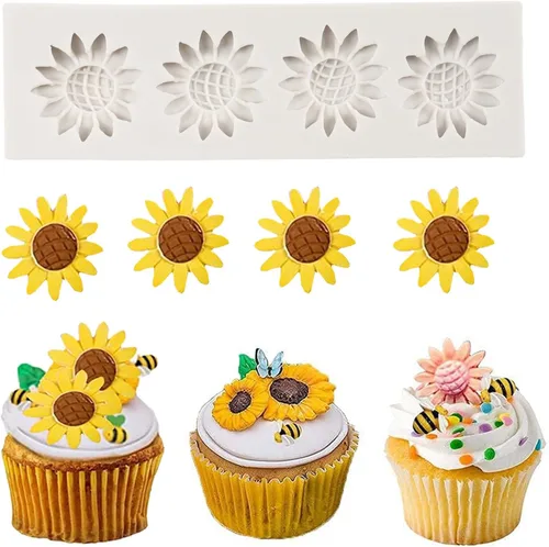 Vista 10 de Moldes de silicona de girasol para fondant de hojas de girasol para decoración de pasteles de caramelo de chocolate, decoración de cupcakes, pasta
