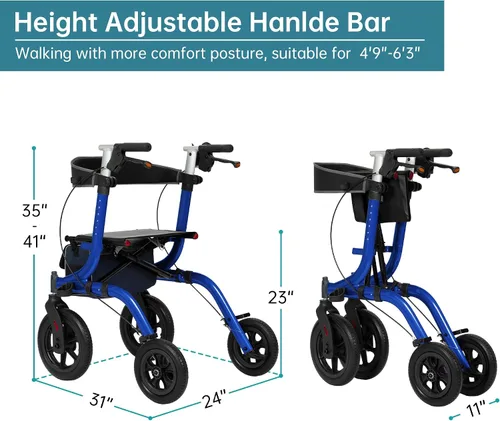 Vista 6 de ELENKER Andador todoterreno con asiento, andador rodante para exteriores, ruedas delanteras de 12" sin cámara de aire, diseño plegable compacto