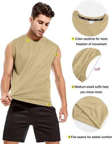 Vista 3 de Camisetas sin mangas de malla para hombre, paquete de 3 o 5 unidades, camisetas sin mangas de malla para entrenamiento, atlético, fresco y seco