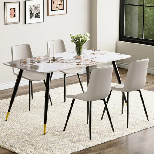 Vista 31 de Juego de 4 mesas de comedor negras para mesa de comedor de 4,50 pulgadas para 4, sillas de cocina de piedra sinterizada, fácil de montar, adecuado