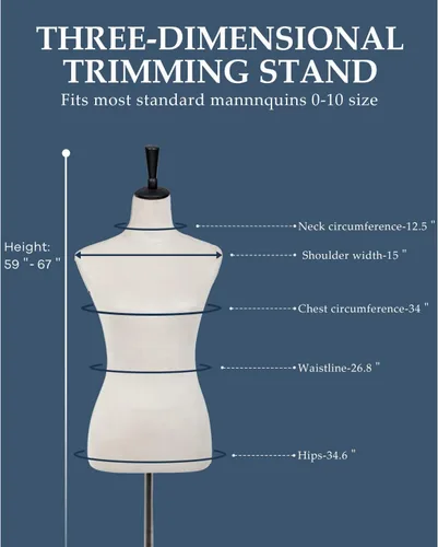 Vista 7 de HCY Maniquíes femeninos Torso forma de maniquí soporte para exhibición de 60 a 67 pulgadas de altura ajustable para coser base de madera, cuerpo
