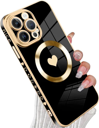 Vista 18 de tharlet Funda Magnética para iPhone 11 [Compatible con Magsafe] Lindo Corazón de Amor de Lujo Chapado Borde Dorado Parachoques con Lente de Cámara